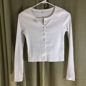 Copper Key White Button Up Long Sleeve Ribbed Cropped Tee